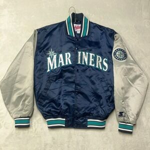 Vintage MLB Seattle Mariners Authentic Starter Satin Bomber Jacket Mens M Rare